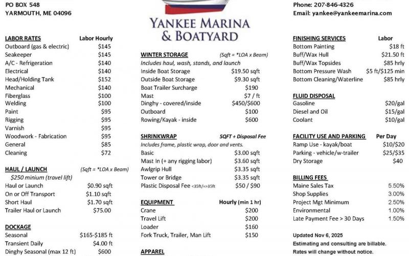 Yankee Marina Rates