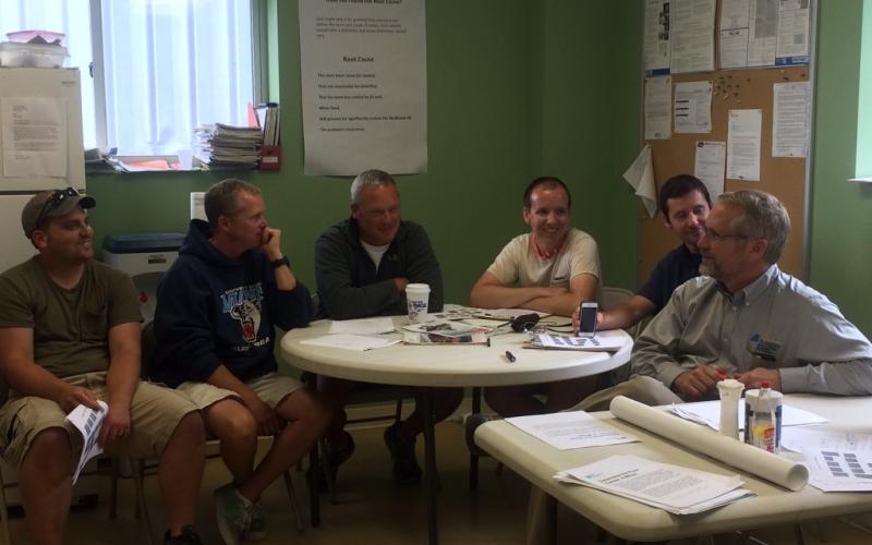 Team members in break room